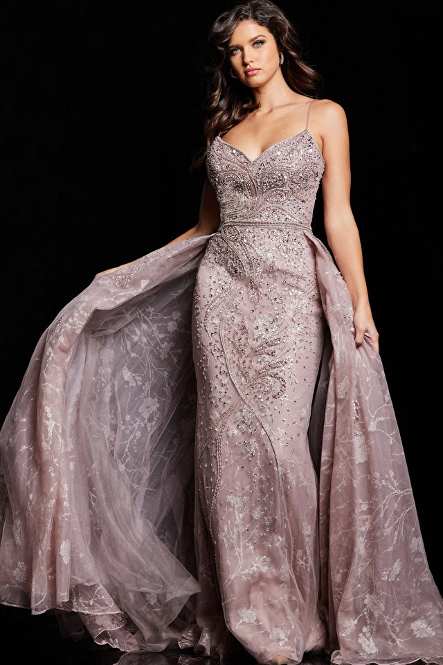 Jovani Evening Dresses Jovani 24001 Taupe Spaghetti Strap Embellished Dress