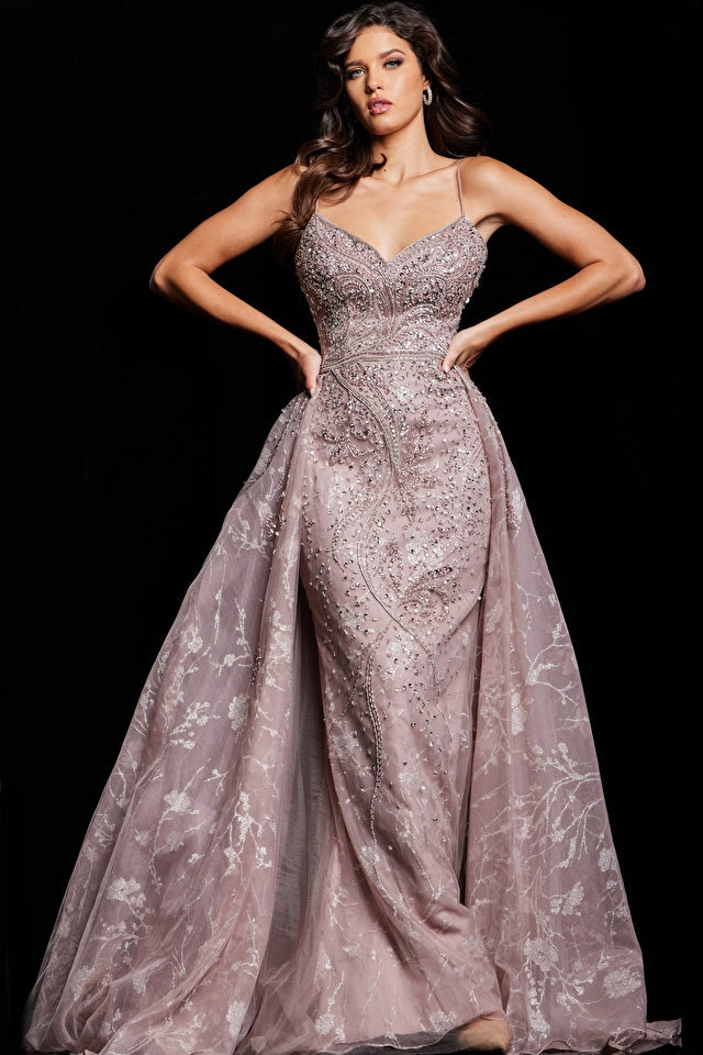 Jovani Evening Dresses Jovani 24001 Taupe Spaghetti Strap Embellished Dress
