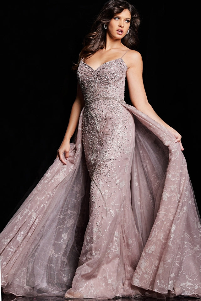 Jovani Evening Dresses Jovani 24001 Taupe Spaghetti Strap Embellished Dress