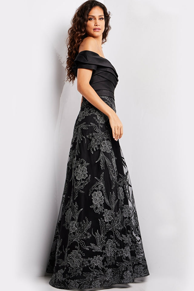 Jovani Evening Dresses Jovani 26186 Black Off the Shoulder A Line Gown