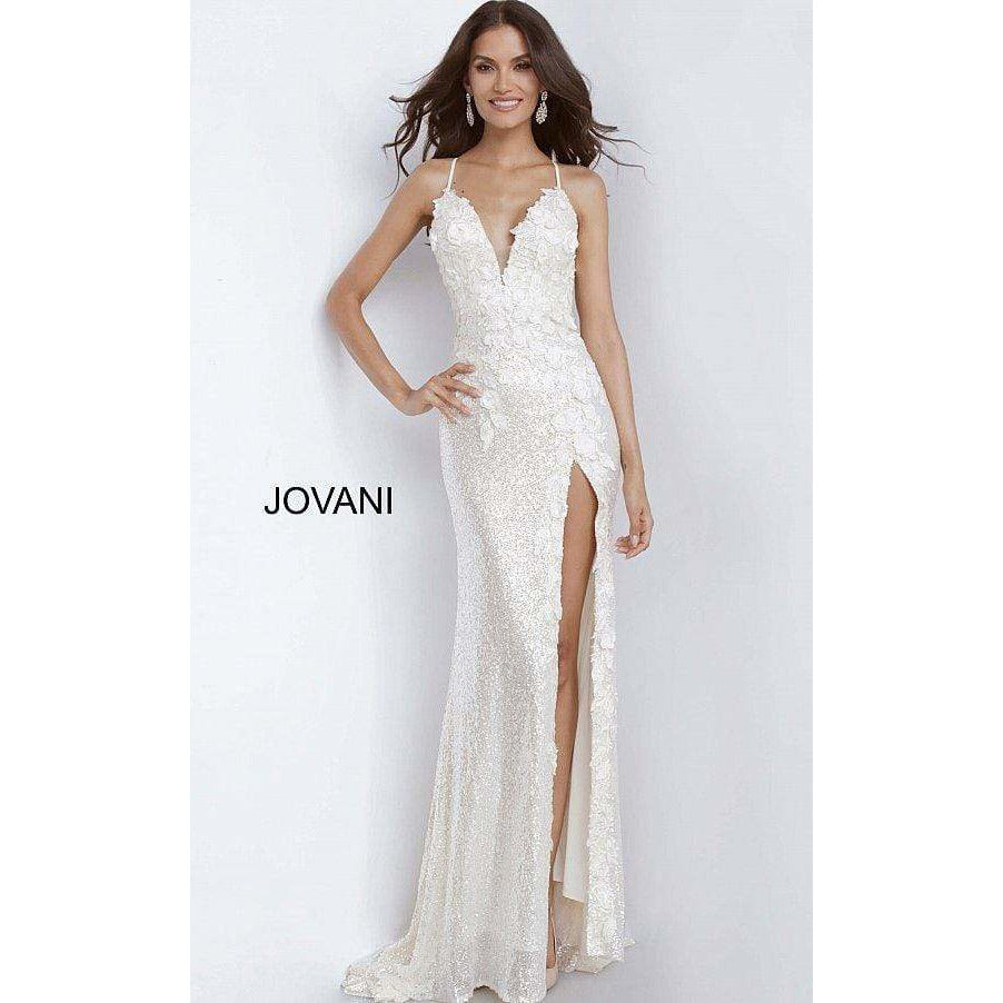 Jovani Evening Gown Jovani 1012 Floral Appliques Backless Prom Dress