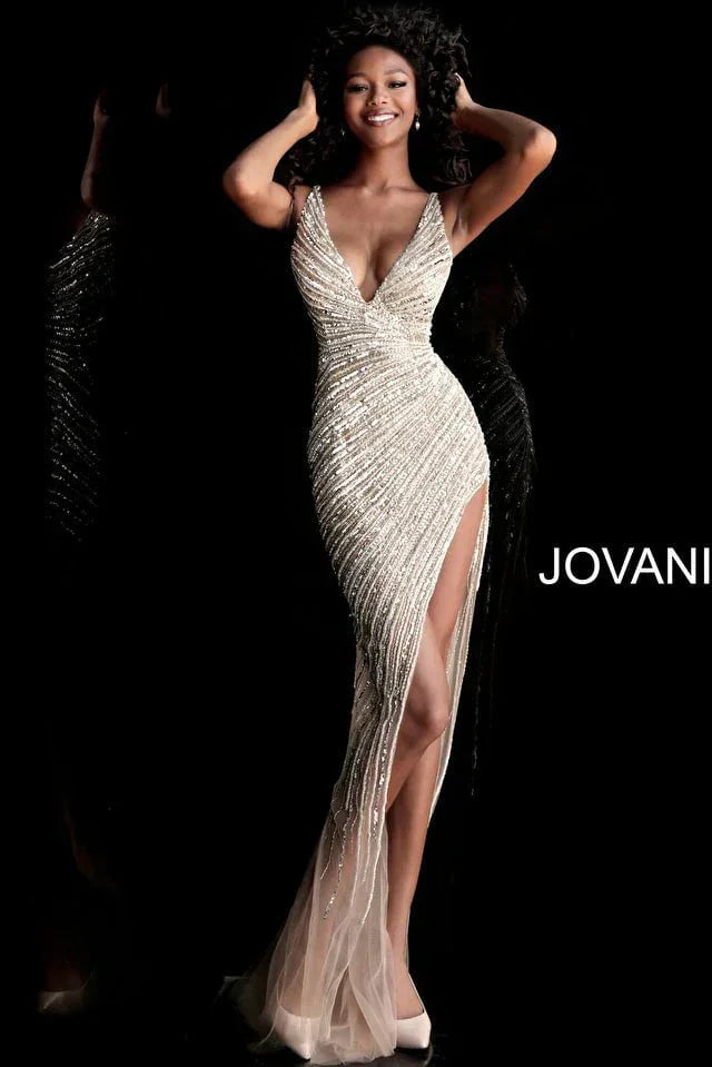 Jovani Jovani 63405 High Slit Beaded Dress