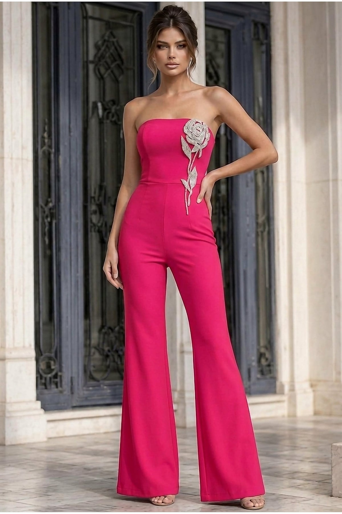 Jovani Jumpsuit Jovani 51706 Strapless Wide Leg Jumpsuit