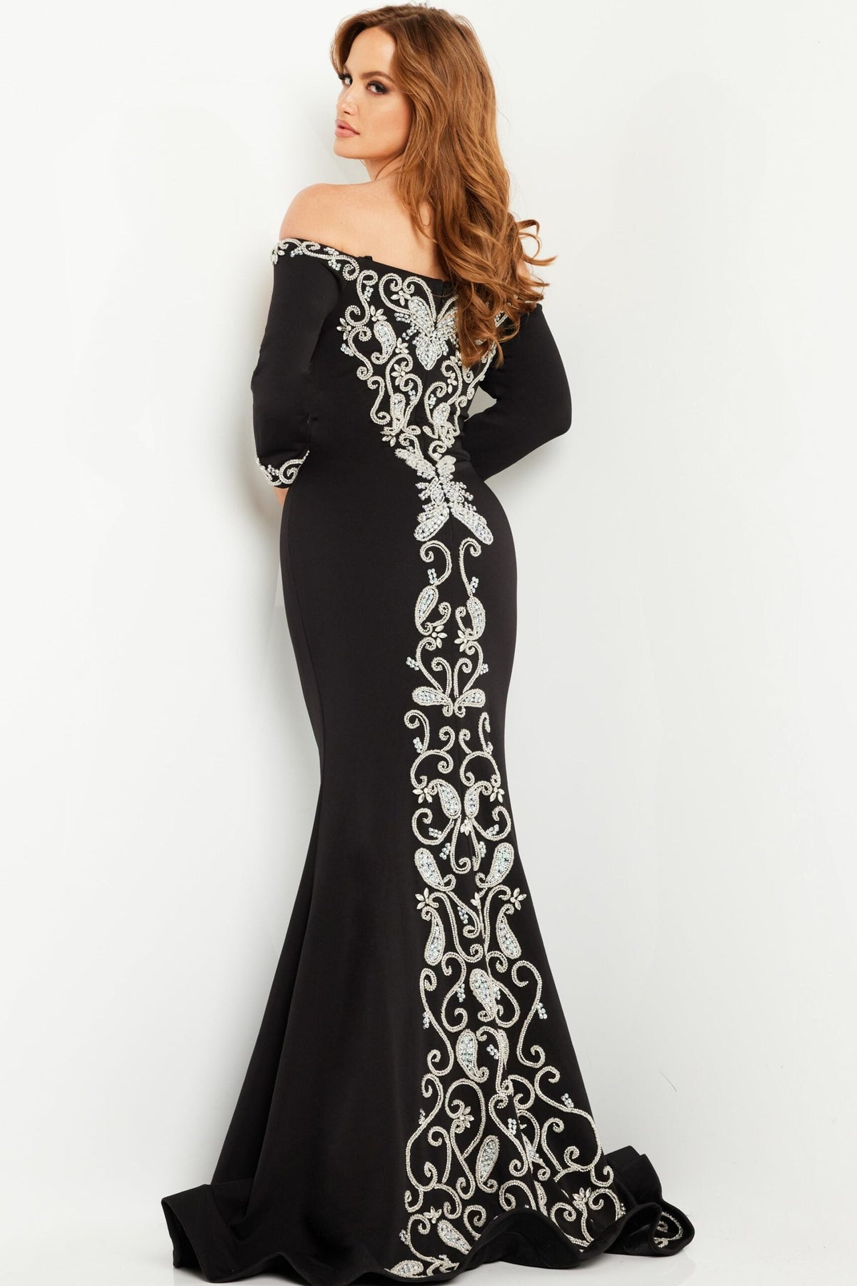 Jovani Mother of the Bride Dress 00 / Black Jovani 24328 Black Mermaid Off The Shoulder Dress