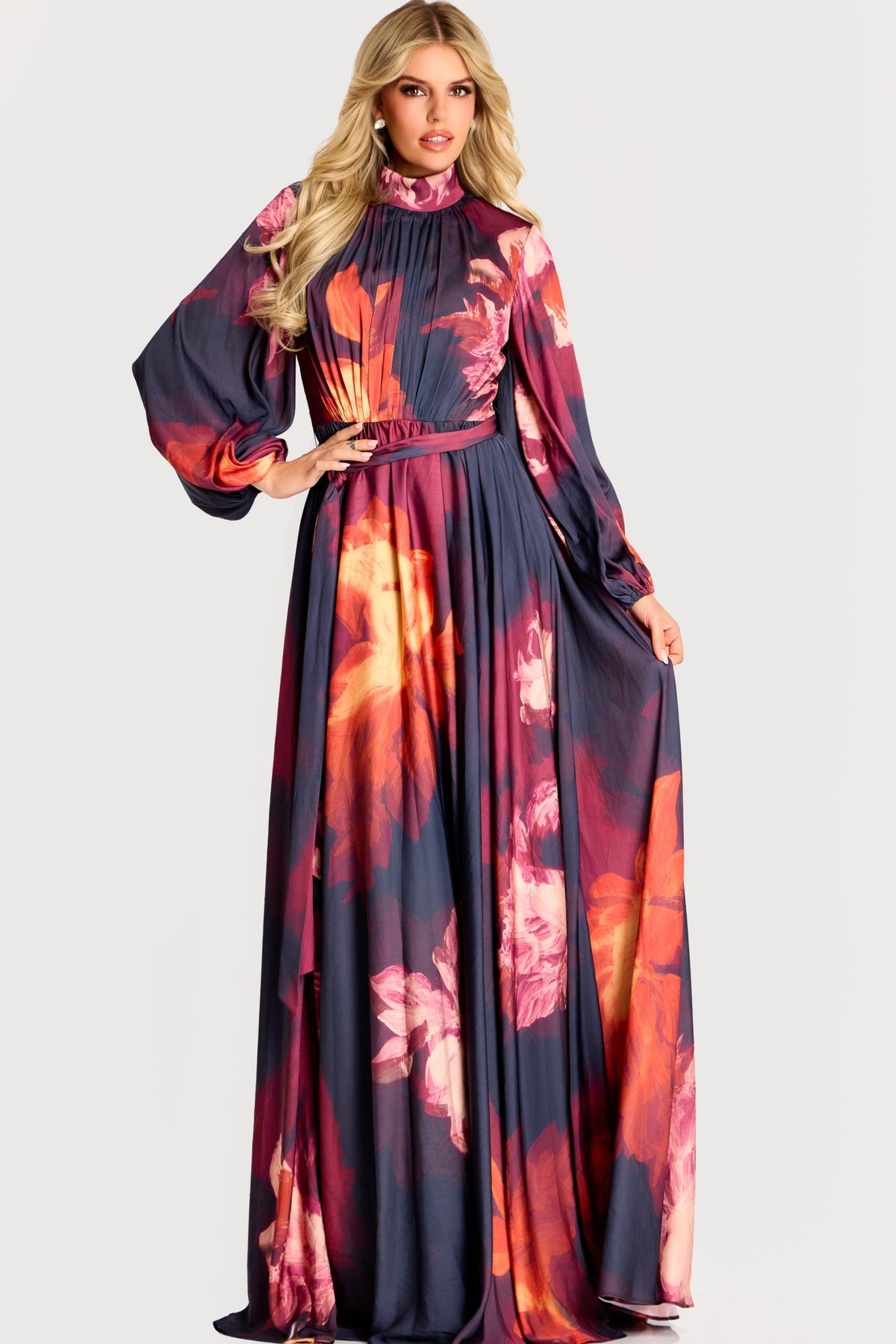 Jovani Mother of the Bride Dress 00 / Print Jovani 49464 High Neck Floral Chiffon Gown