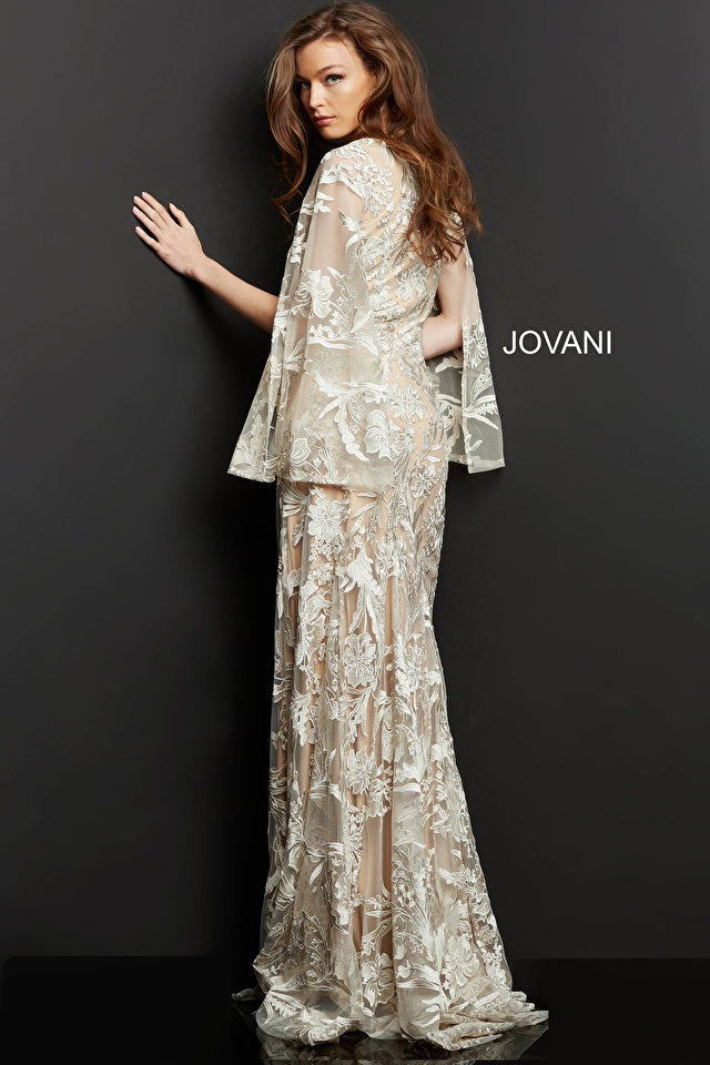 Jovani Mother of the Bride Jovani 00752 Navy Nude V Neck Lace Mother of the Bride Dress