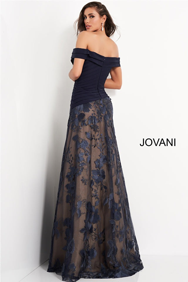 Jovani Mother of the Bride Jovani 02852 Navy Pleated Bodice A Line Mother of the Bride Dress