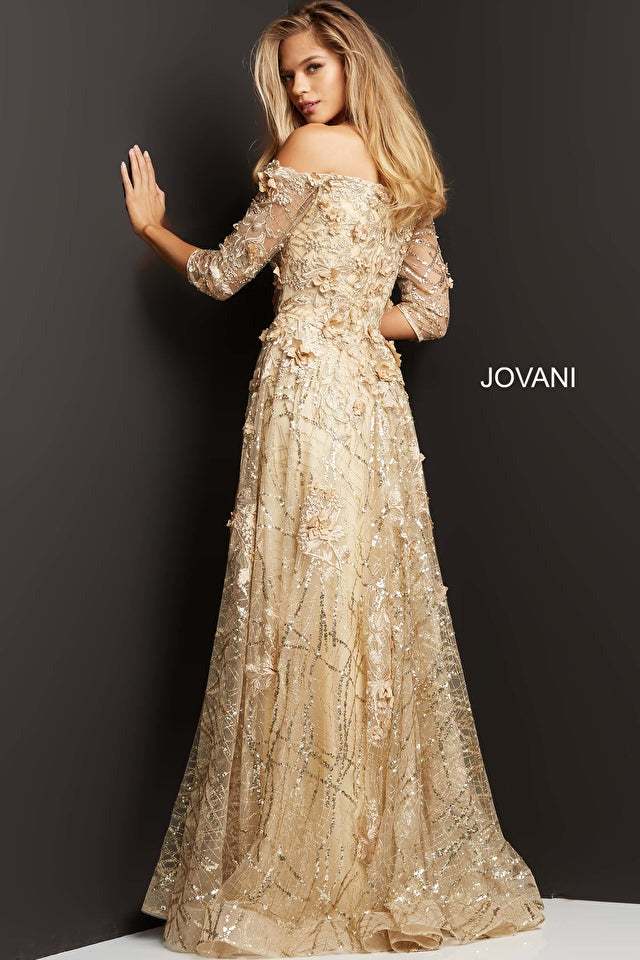 Jovani Mother of the Bride Jovani 06636 Cream Floral Embellished A Line Gown