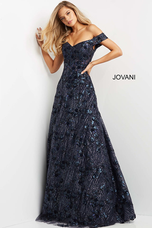 Jovani Mother of the Bride Jovani 07162 Navy Embellished A Line Evening Dress