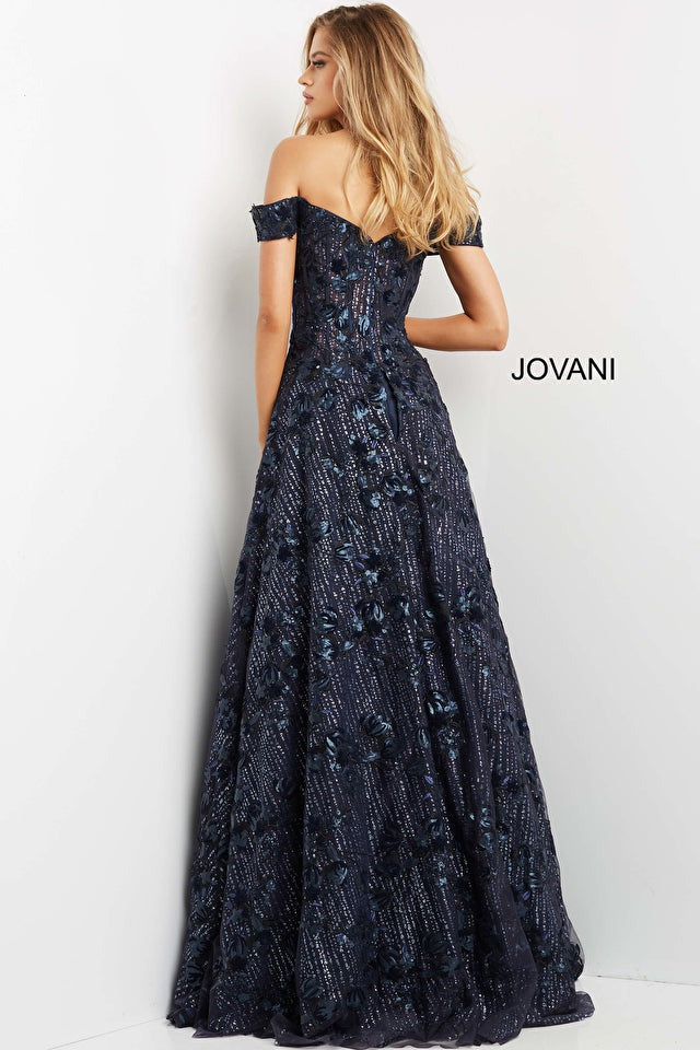 Jovani Mother of the Bride Jovani 07162 Navy Embellished A Line Evening Dress