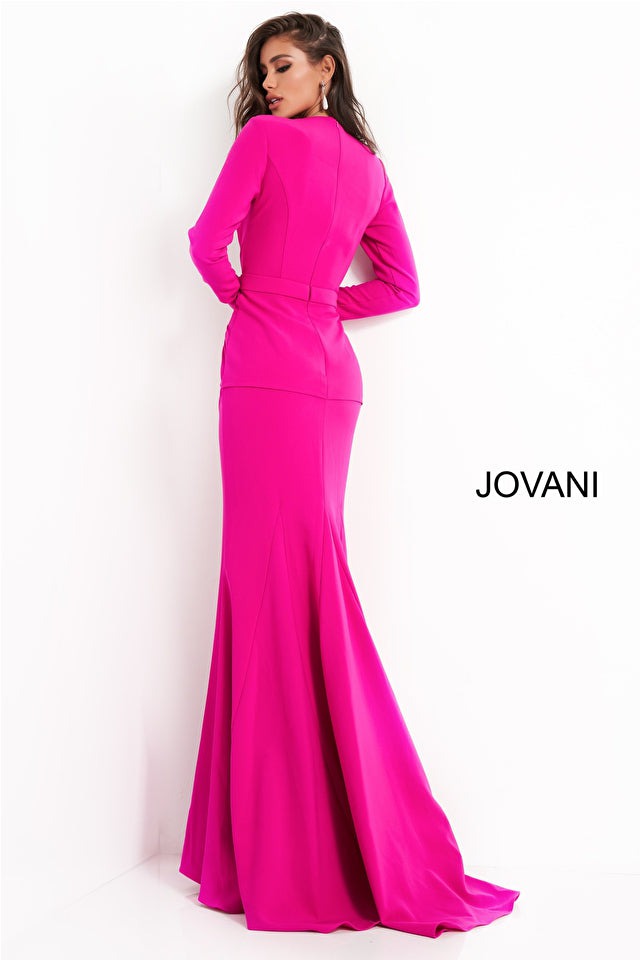 Jovani Mother of the Bride Jovani 1892 Fuchsia Plunging Neckline Evening Dress