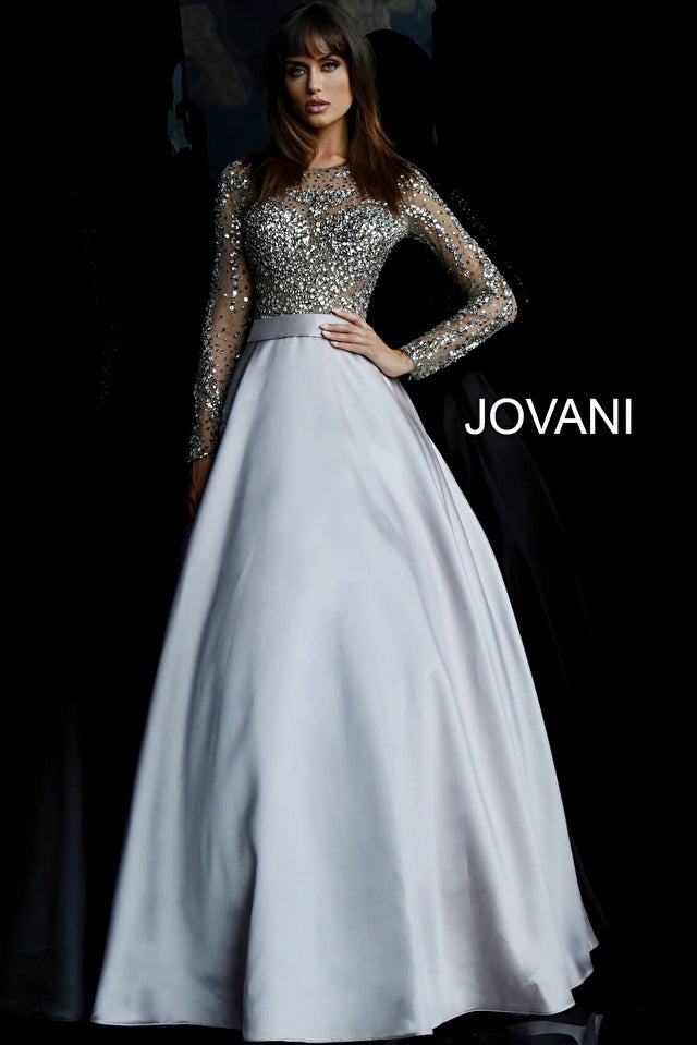 Jovani Mother of the Bride Jovani 46044 Navy Beaded Long Sleeve Ballgown