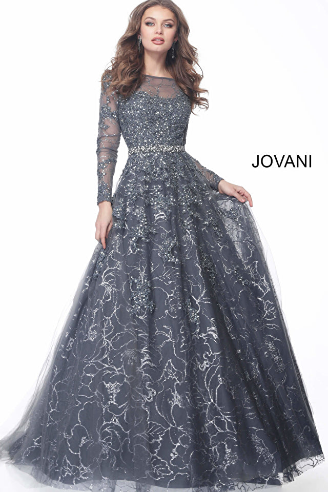 Jovani Mother of the Bride Jovani 51838 Embellished Long Sleeve Mother of the Bride Dress