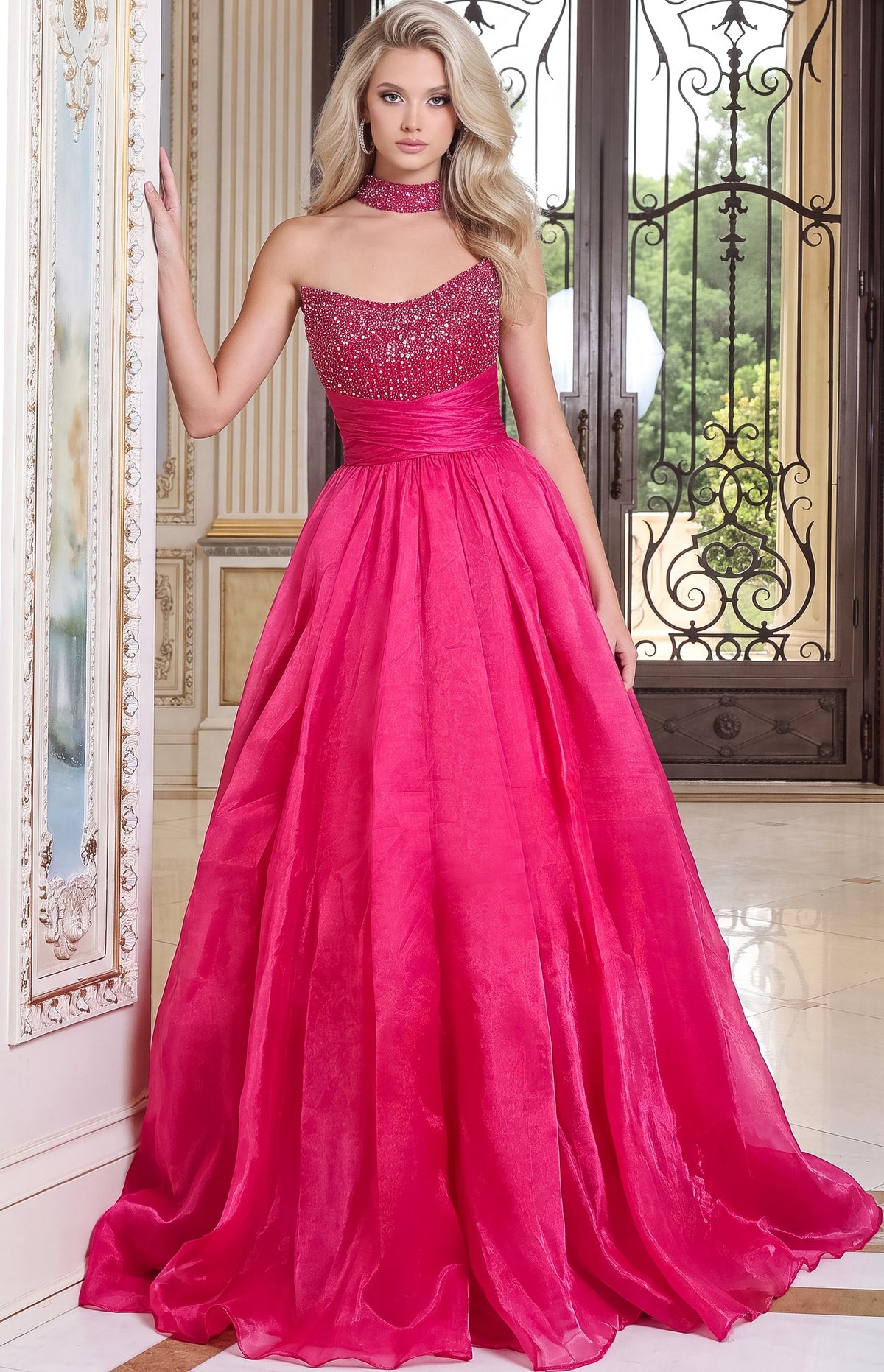 Jovani Prom Dress 00 / Fuchsia Jovani 53382 Organza Sweetheart Ball Gown