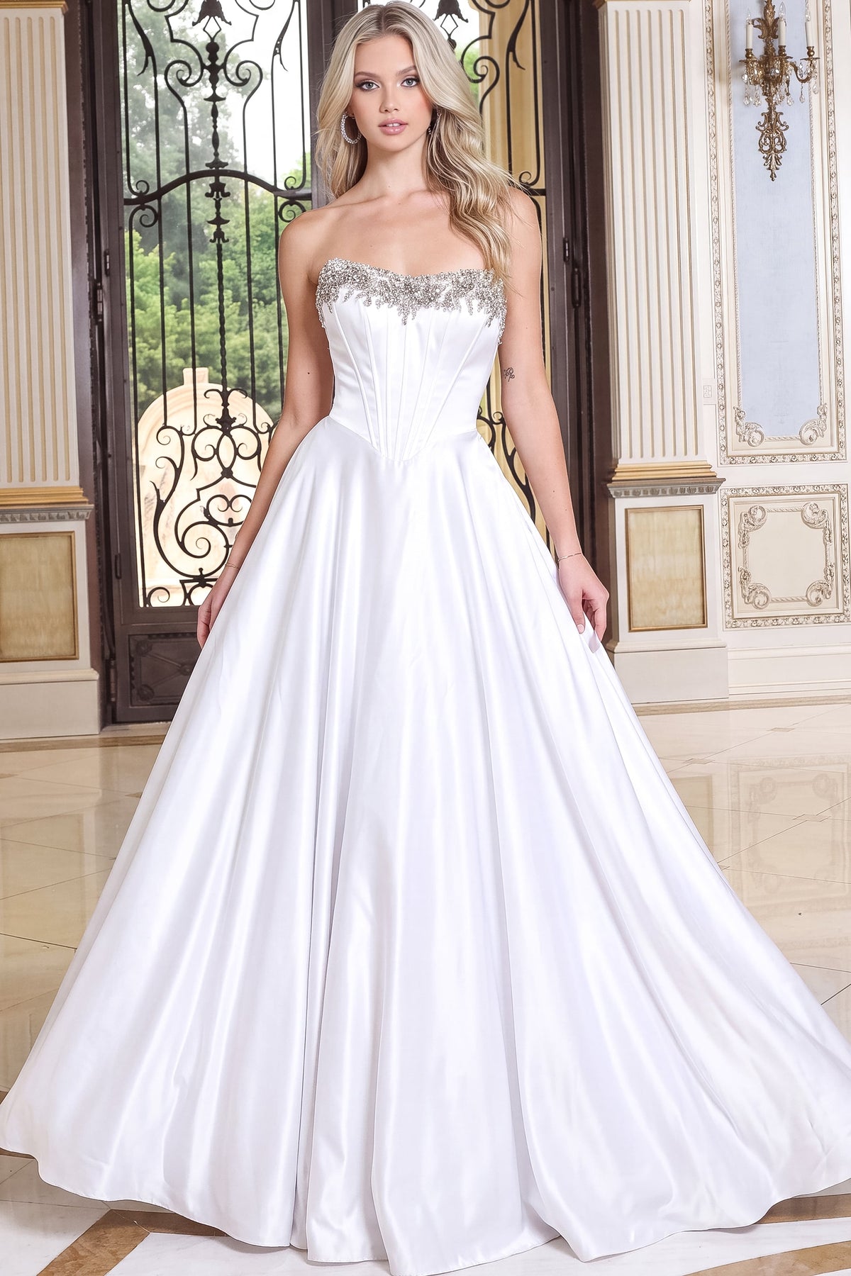 Jovani Prom Dress 00 / Off White Jovani 51683 Satin Strapless Ball Gown