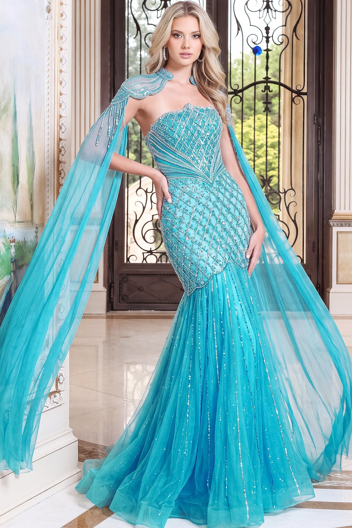 Jovani Prom Dress 00 / Teal Jovani 54759 Beaded Strapless Mermaid Gown