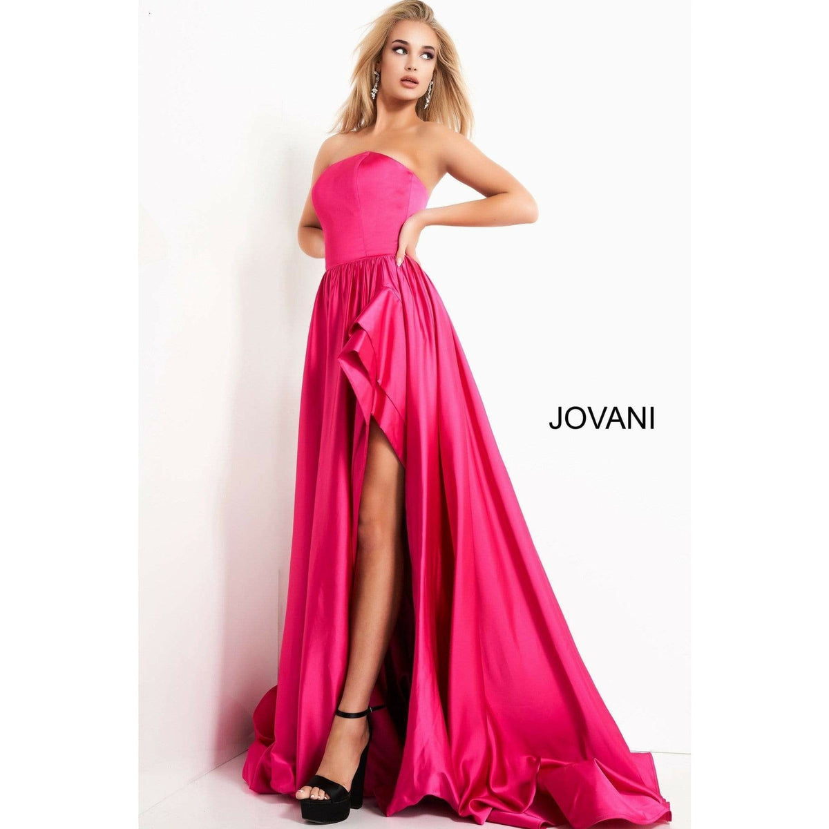 Jovani Prom Dress 2 Jovani Fuchsia High Slit Strapless Prom Gown 02563