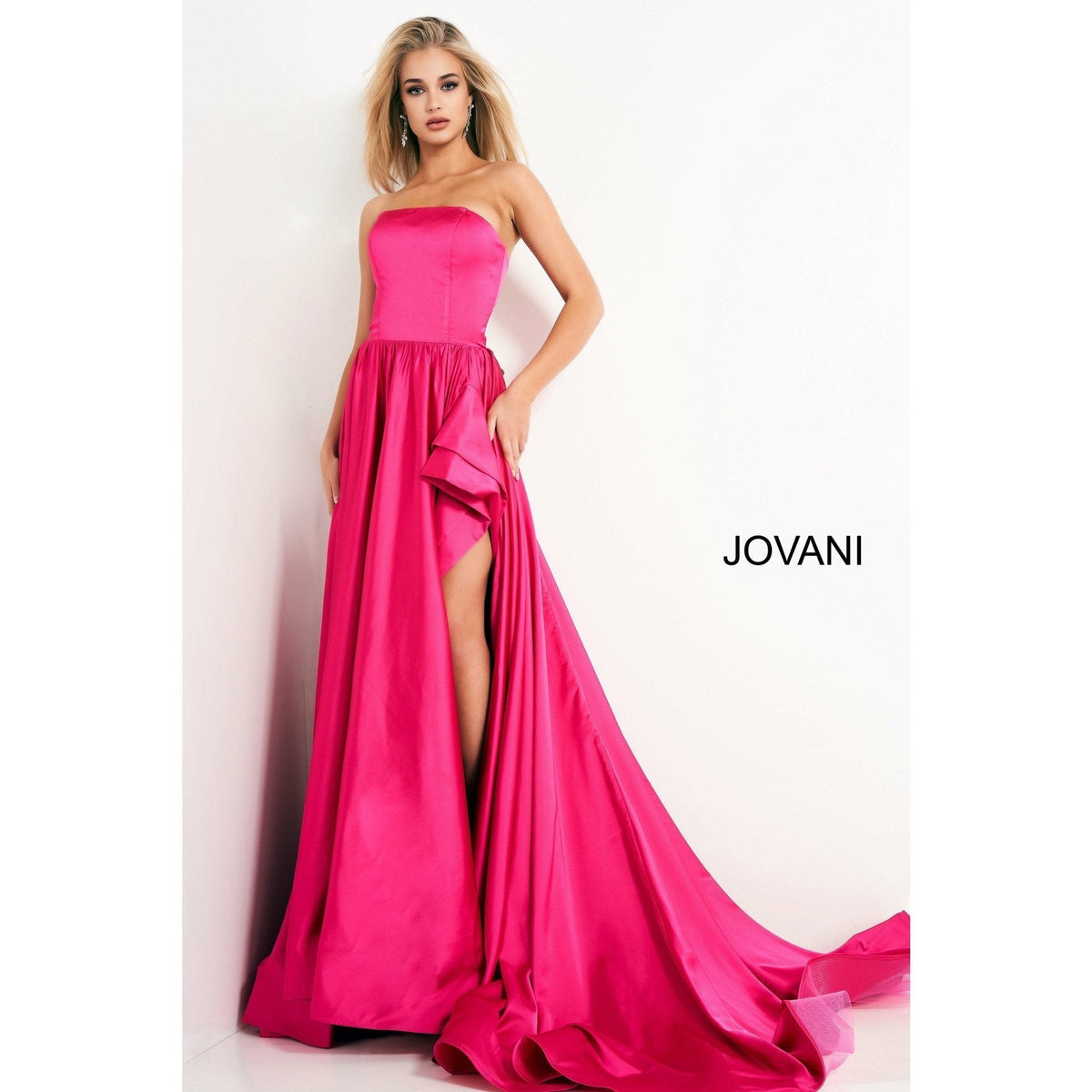Jovani Prom Dress 2 Jovani Fuchsia High Slit Strapless Prom Gown 02563