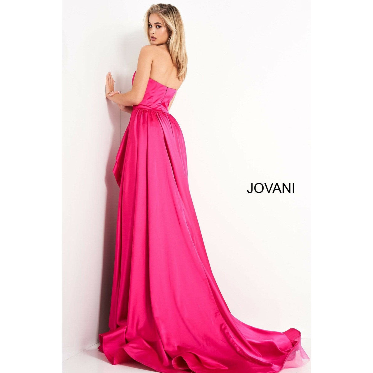 Jovani Prom Dress 2 Jovani Fuchsia High Slit Strapless Prom Gown 02563