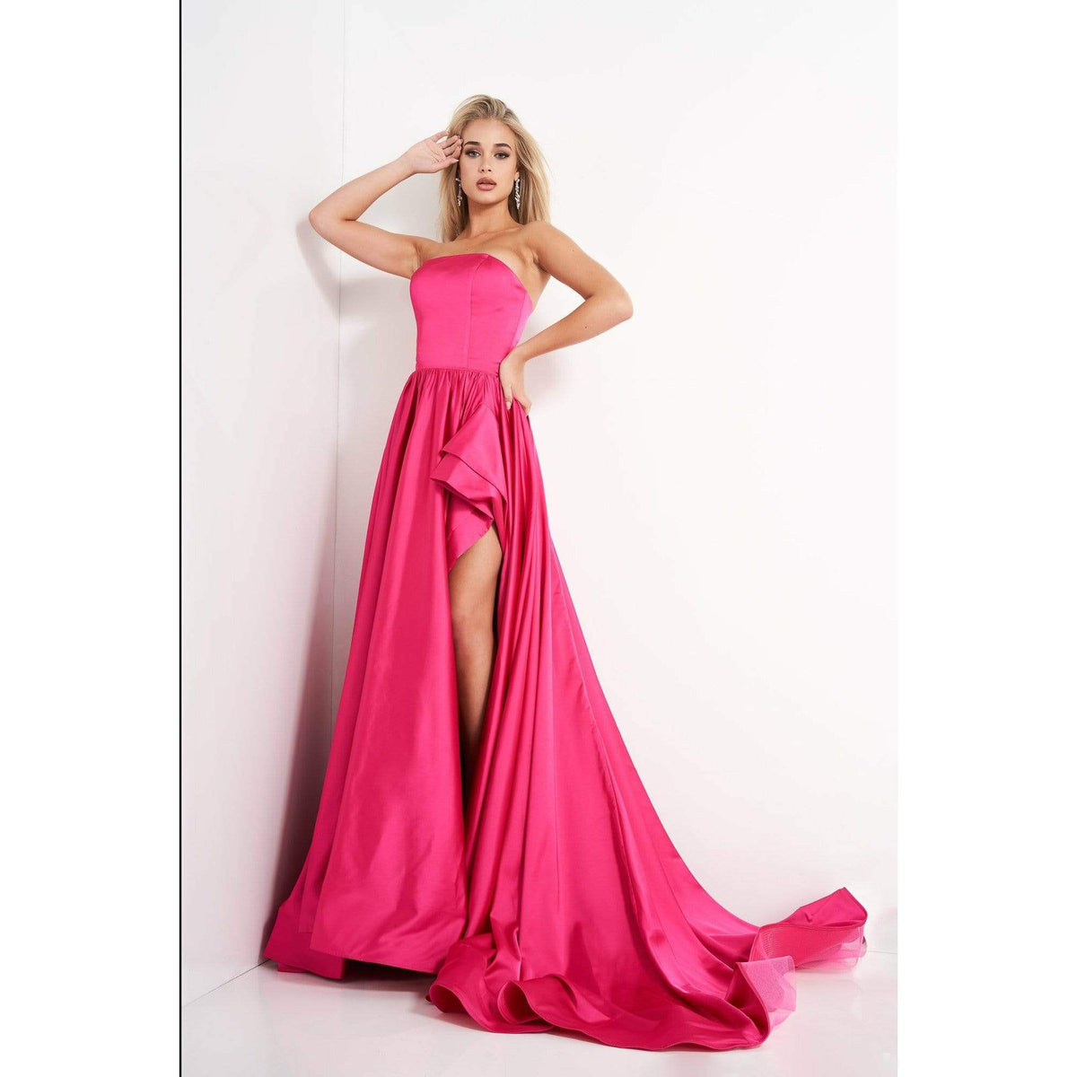 Jovani Prom Dress 2 Jovani Fuchsia High Slit Strapless Prom Gown 02563