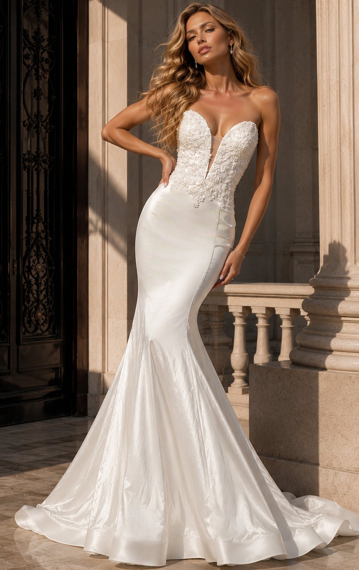Jovani Prom Dress Ivory Strapless Floral Applique Mermaid Gown - Jovani 51689