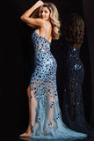 Jovani Prom Dress Jovani 07193 - Light Blue Beaded V Neckline Dress