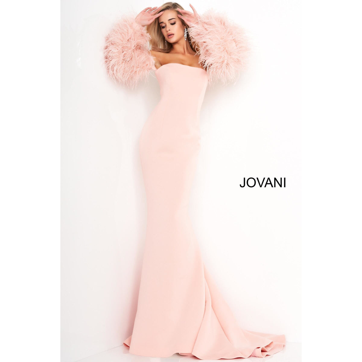 Jovani Prom Dress Jovani 1226 Strapless Fur Sleeves Jovani Gown