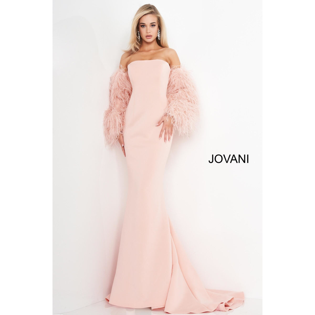 Jovani Prom Dress Jovani 1226 Strapless Fur Sleeves Jovani Gown