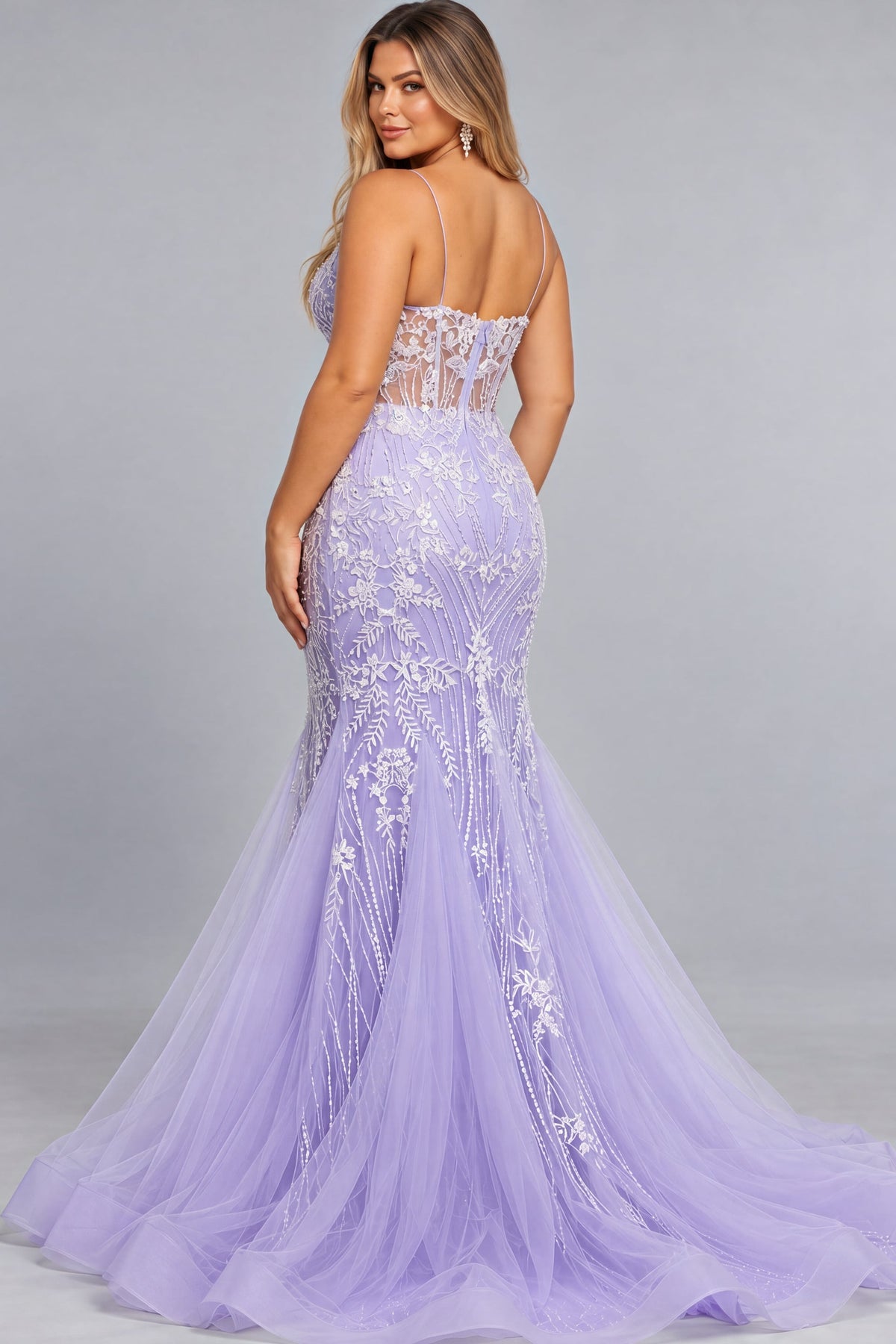 Jovani Prom Dress Jovani 37414 Lilac V Neckline Mermaid Gown