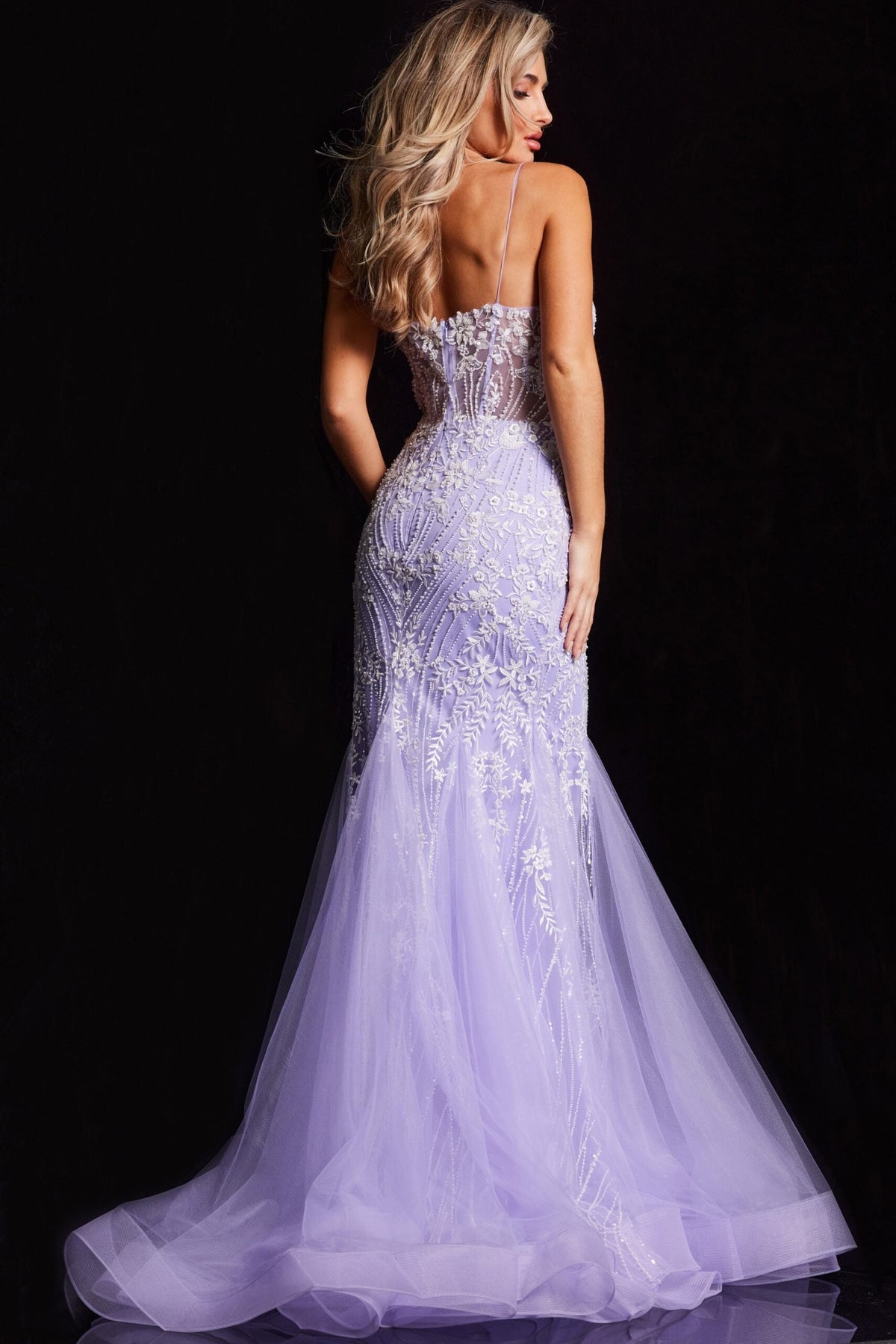 Jovani Prom Dress Jovani 37414 Lilac V Neckline Mermaid Gown
