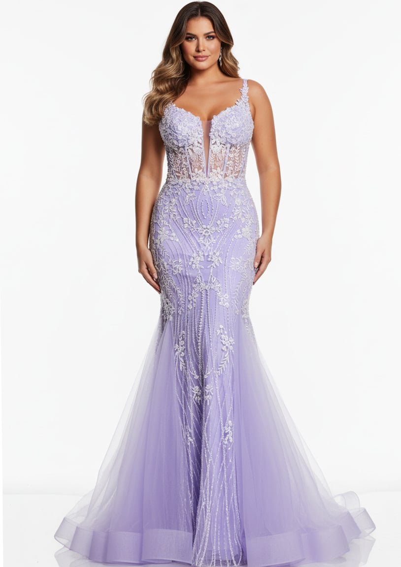 Jovani Prom Dress Jovani 37414 Lilac V Neckline Mermaid Gown