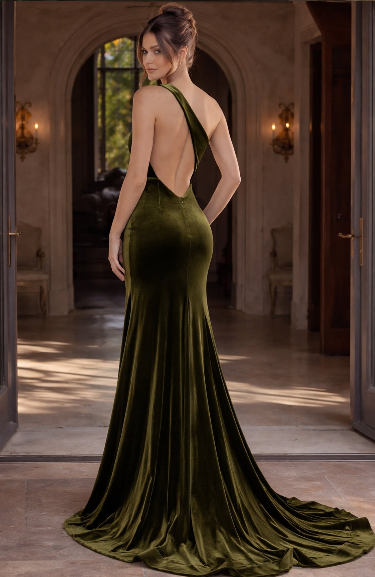 Jovani Prom Dress Jovani 45628 Velvet One Shoulder Gown With High Slit