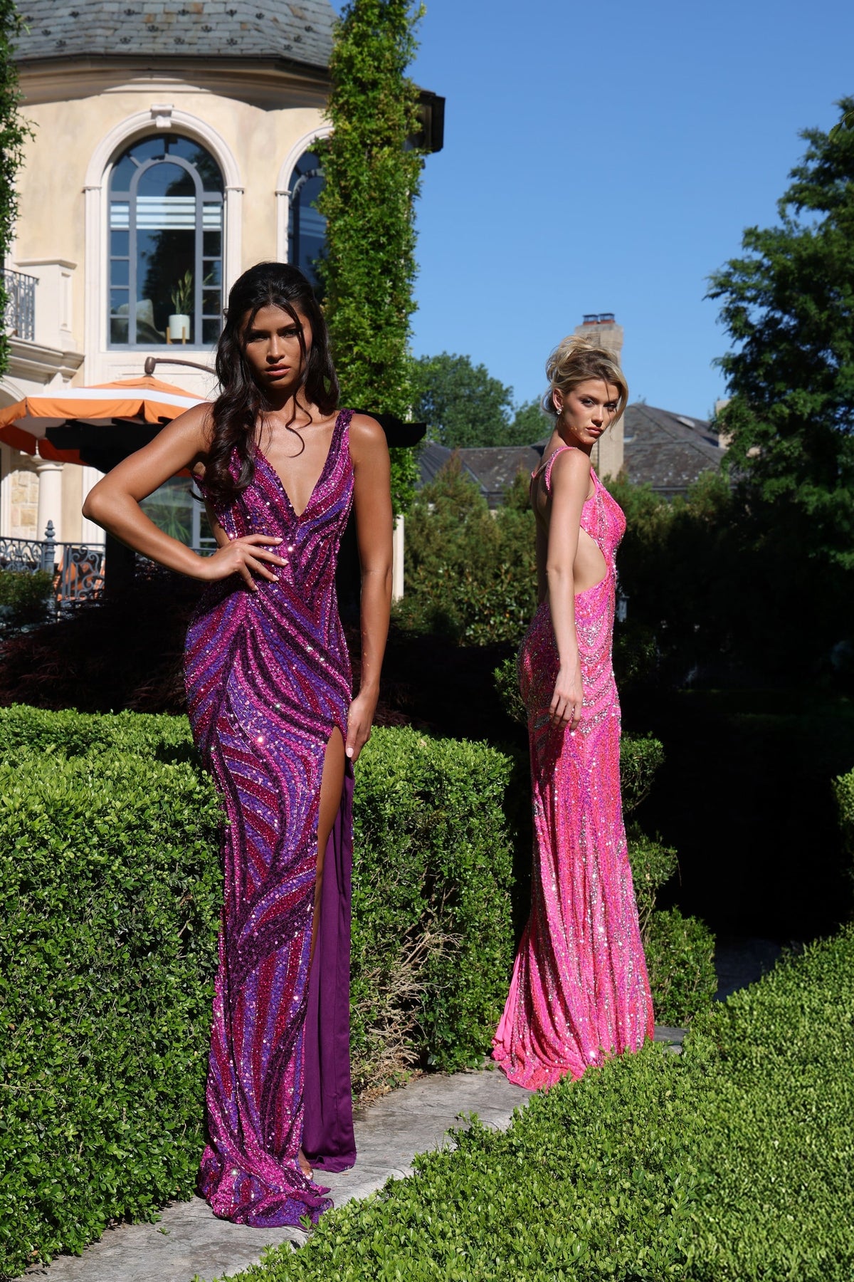 Jovani Prom Dress Jovani 47793 Deep V Purple Sequin Gown With Side Cutouts