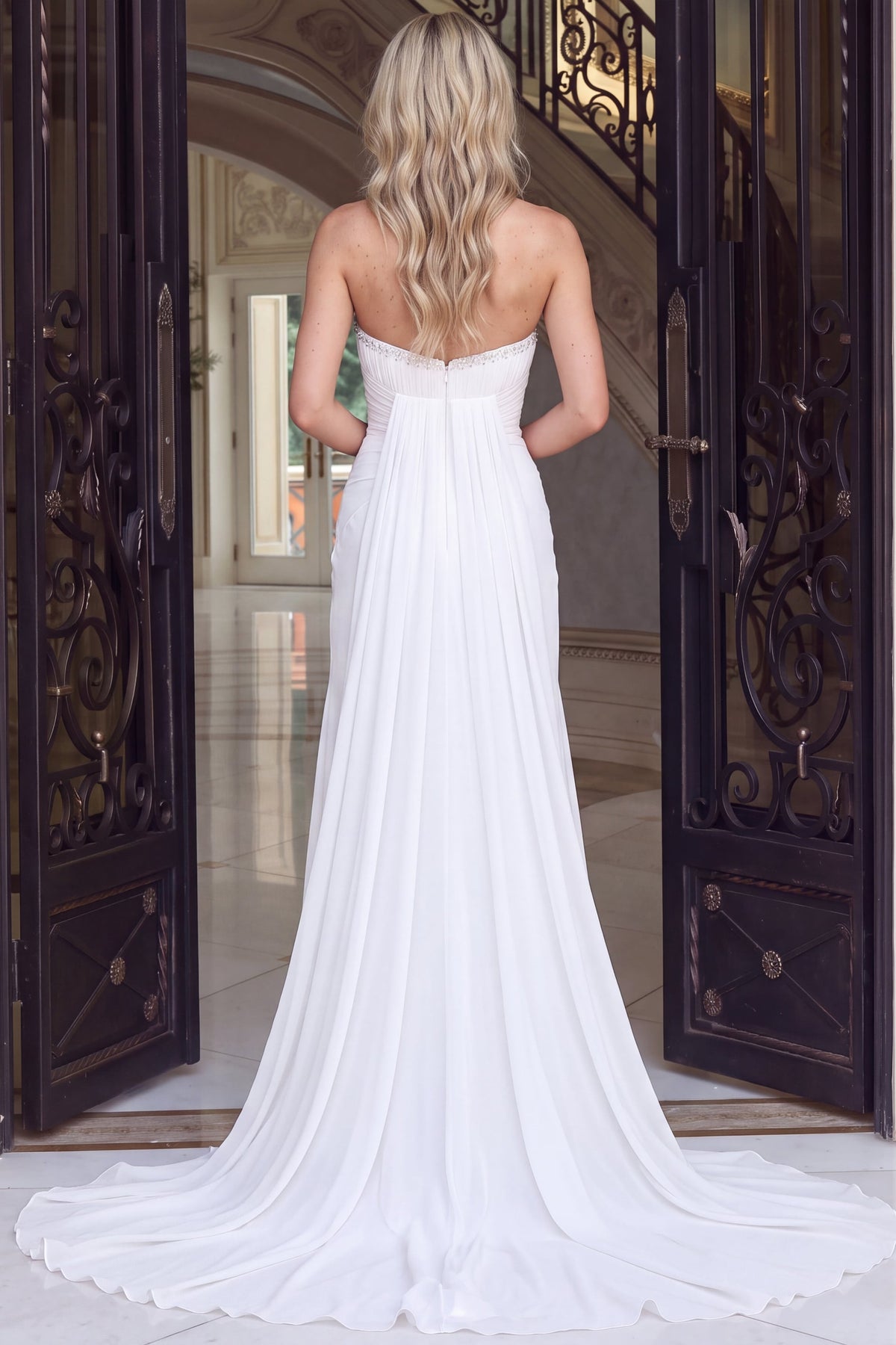 Jovani Prom Dress Jovani 49537 Ruched Strapless Sweetheart Slit Gown
