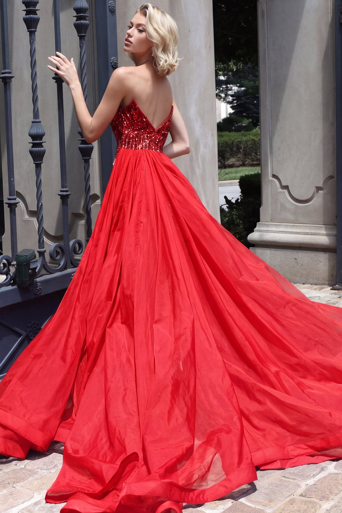 Jovani Prom Dress Jovani 50222 Strapless Beaded Bodice Gown With Flowing Tulle Skirt