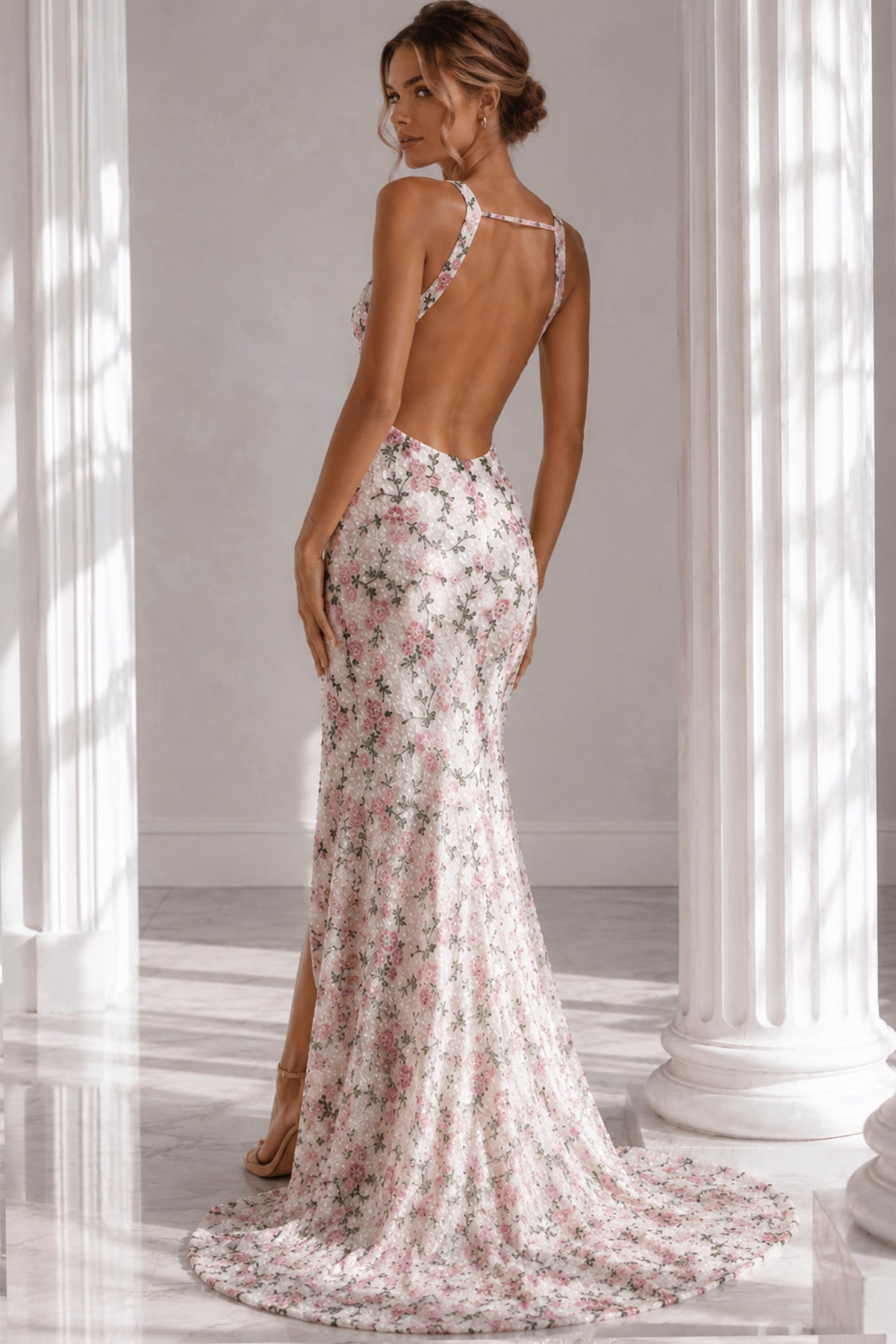 Jovani Prom Dress Jovani 51556 Floral Sequin Evening Gown With High Slit