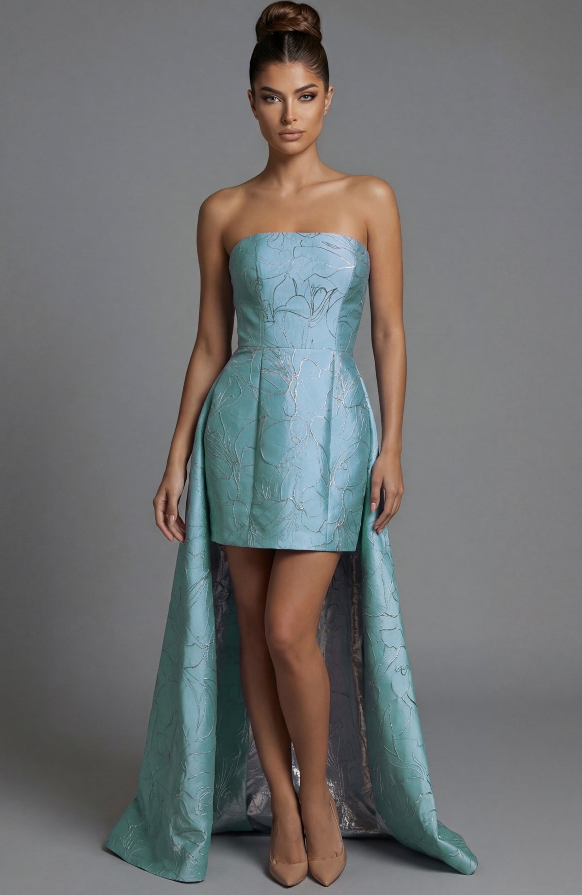 Jovani Prom Dress Jovani 51693 Strapless Brocade Corset Mini Dress With Full Skirt