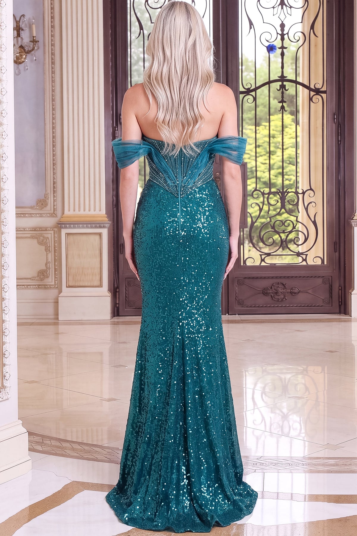 Jovani Prom Dress Jovani 52208 Sequin Off Shoulder Mermaid Gown