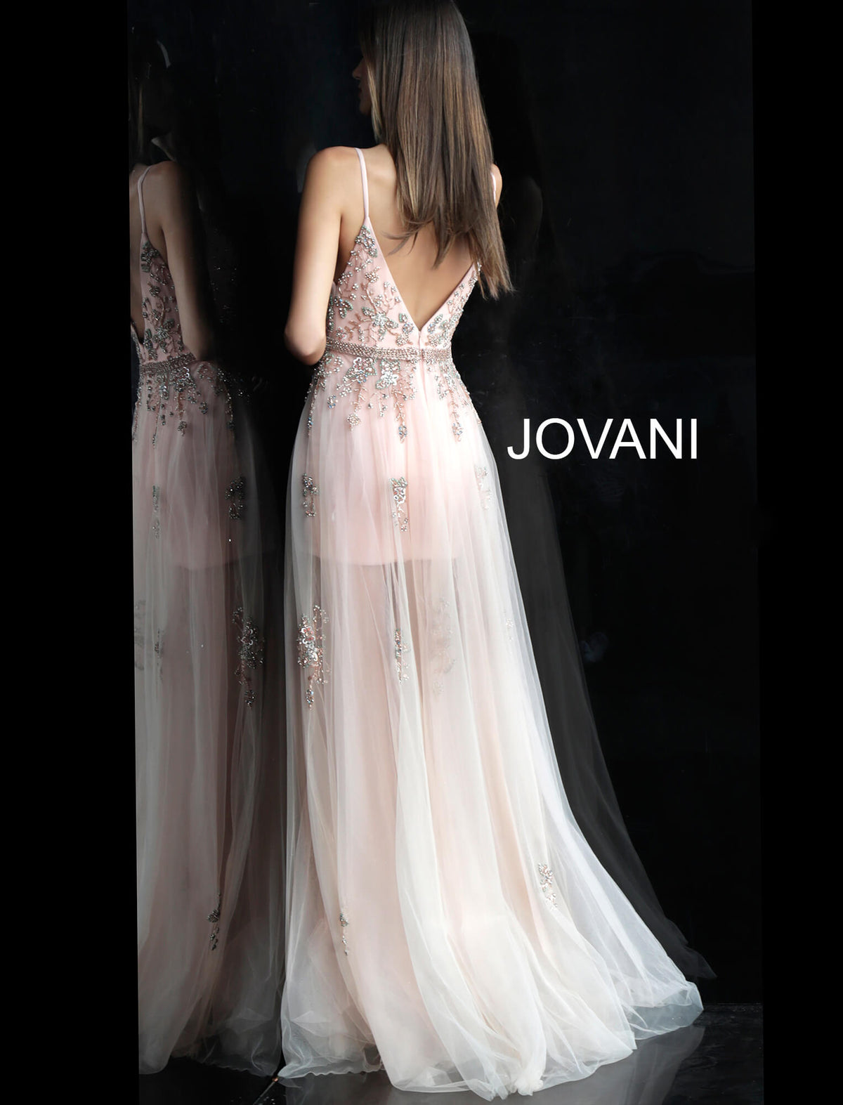Jovani Prom Dress Jovani 55621 Charcoal Spaghetti Straps Plunging Neckline Dress