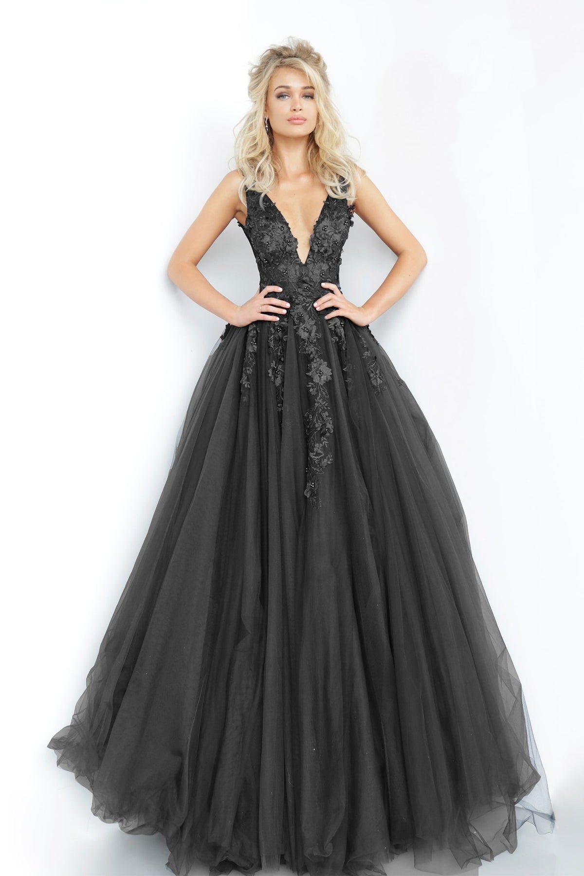 Jovani Prom Dress Jovani 55634 Red Floral Appliques Dress