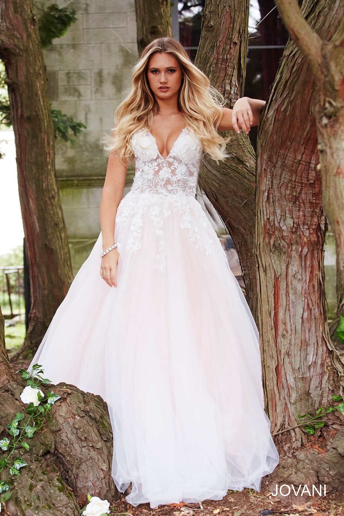Jovani Prom Dress Jovani 55634 Red Floral Appliques Dress