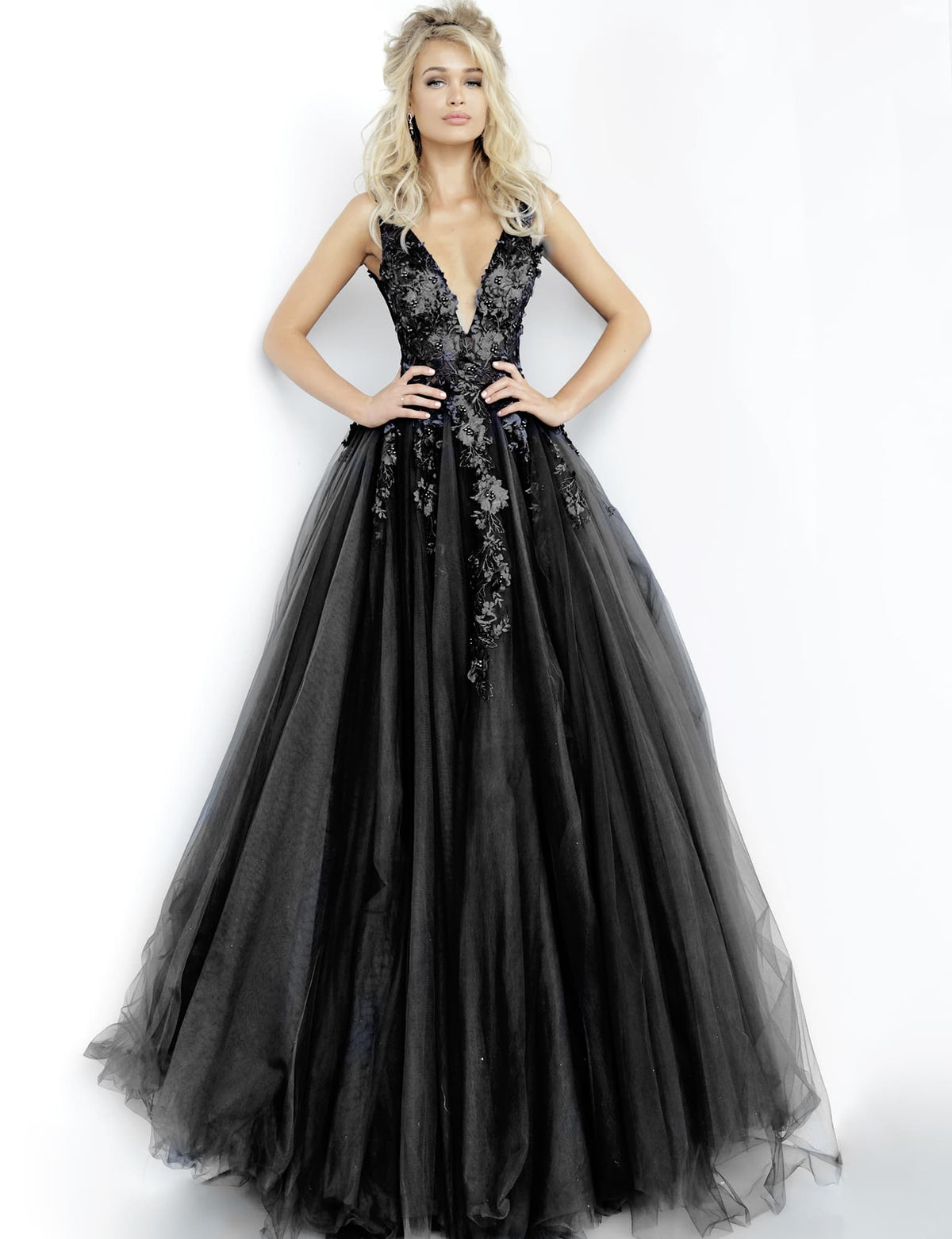 Jovani Prom Dress Jovani 55634 Red Floral Appliques Dress
