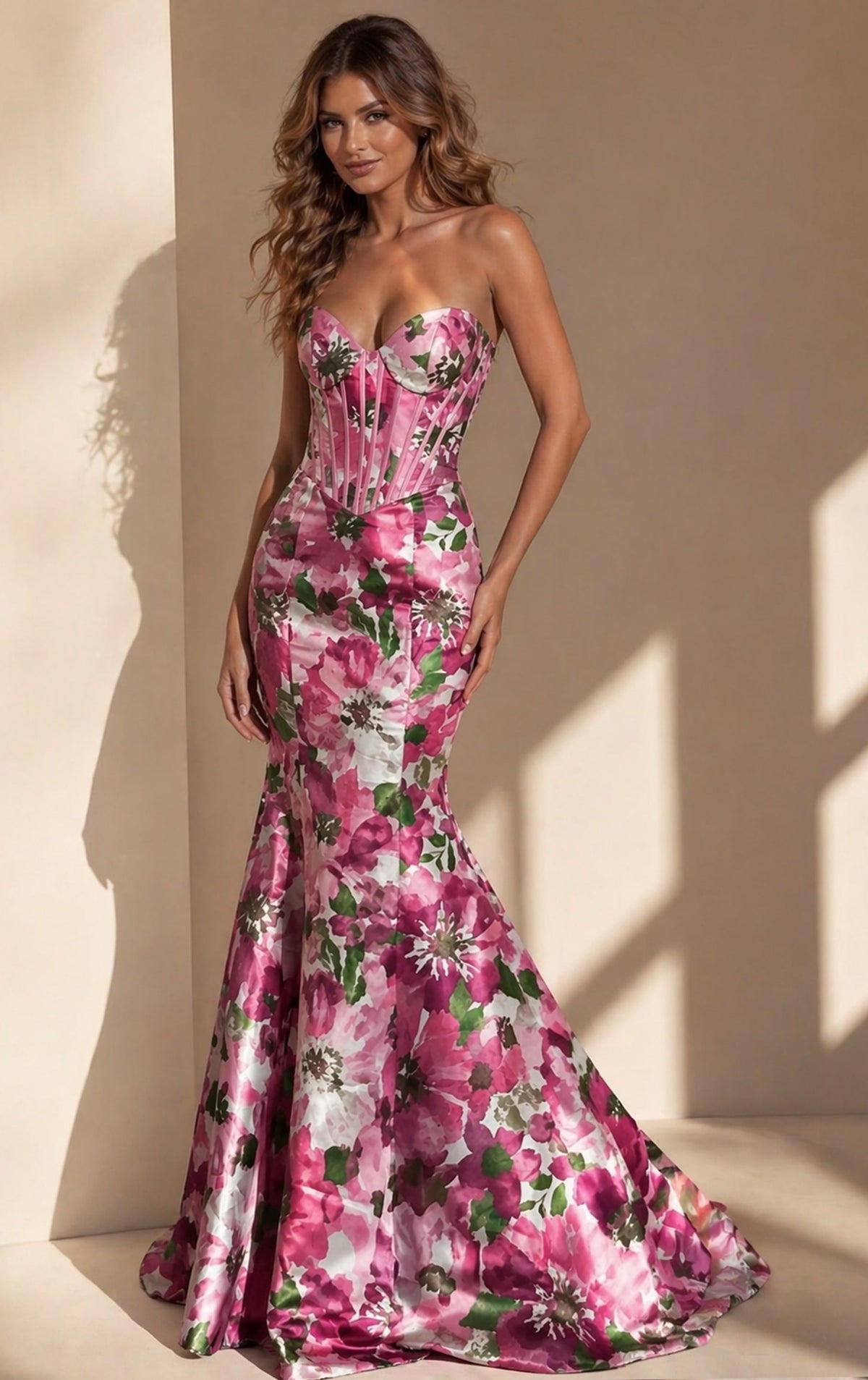 Jovani Prom Dress Strapless Floral Mermaid Gown with Corset - Jovani 49637
