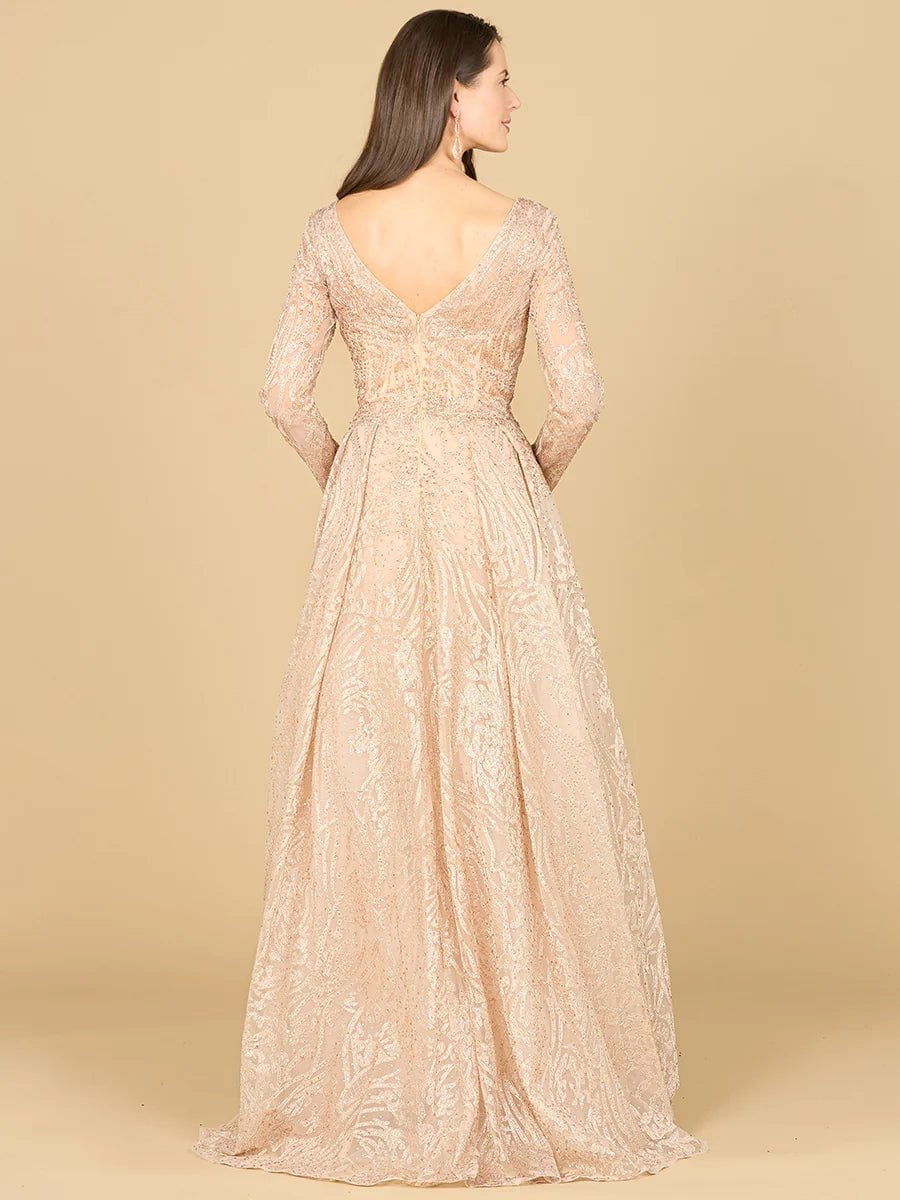 Lara Design Dress LARA 29142 - LONG SLEEVE, A-LINE GOWN WITH A V-NECKLINE