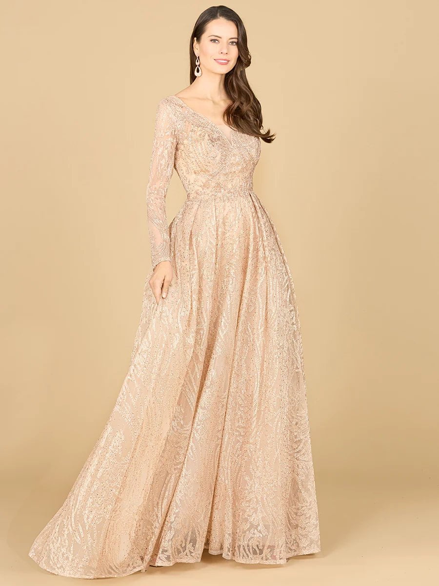 Lara Design Dress LARA 29142 - LONG SLEEVE, A-LINE GOWN WITH A V-NECKLINE
