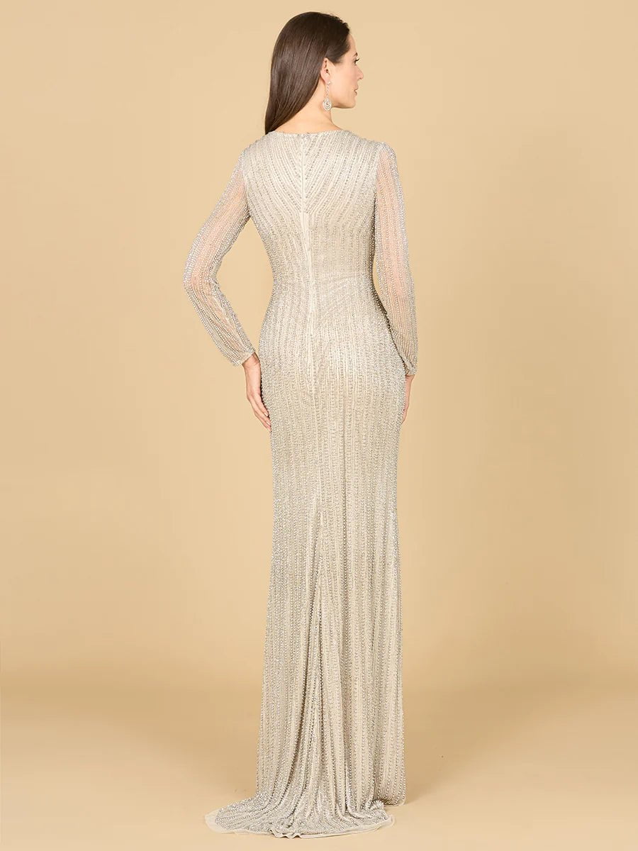 Lara Design Dress LARA 29163 - CLASSIC V-NECK BEADED LONG SLEEVE GOWN