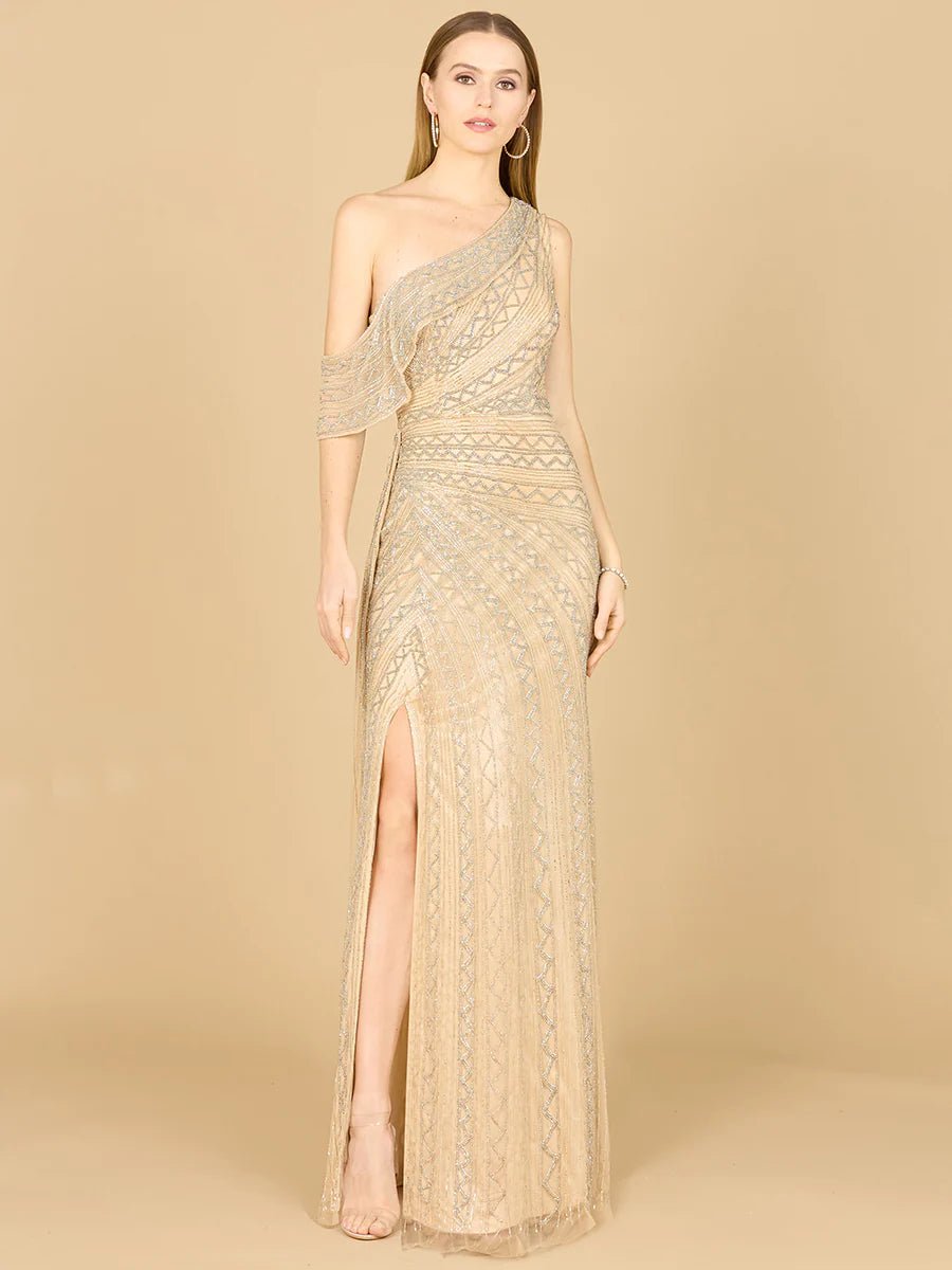 Lara Design Dress LARA 29168 - BEADED ONE SHOULDER DRESS WITH TRAIN