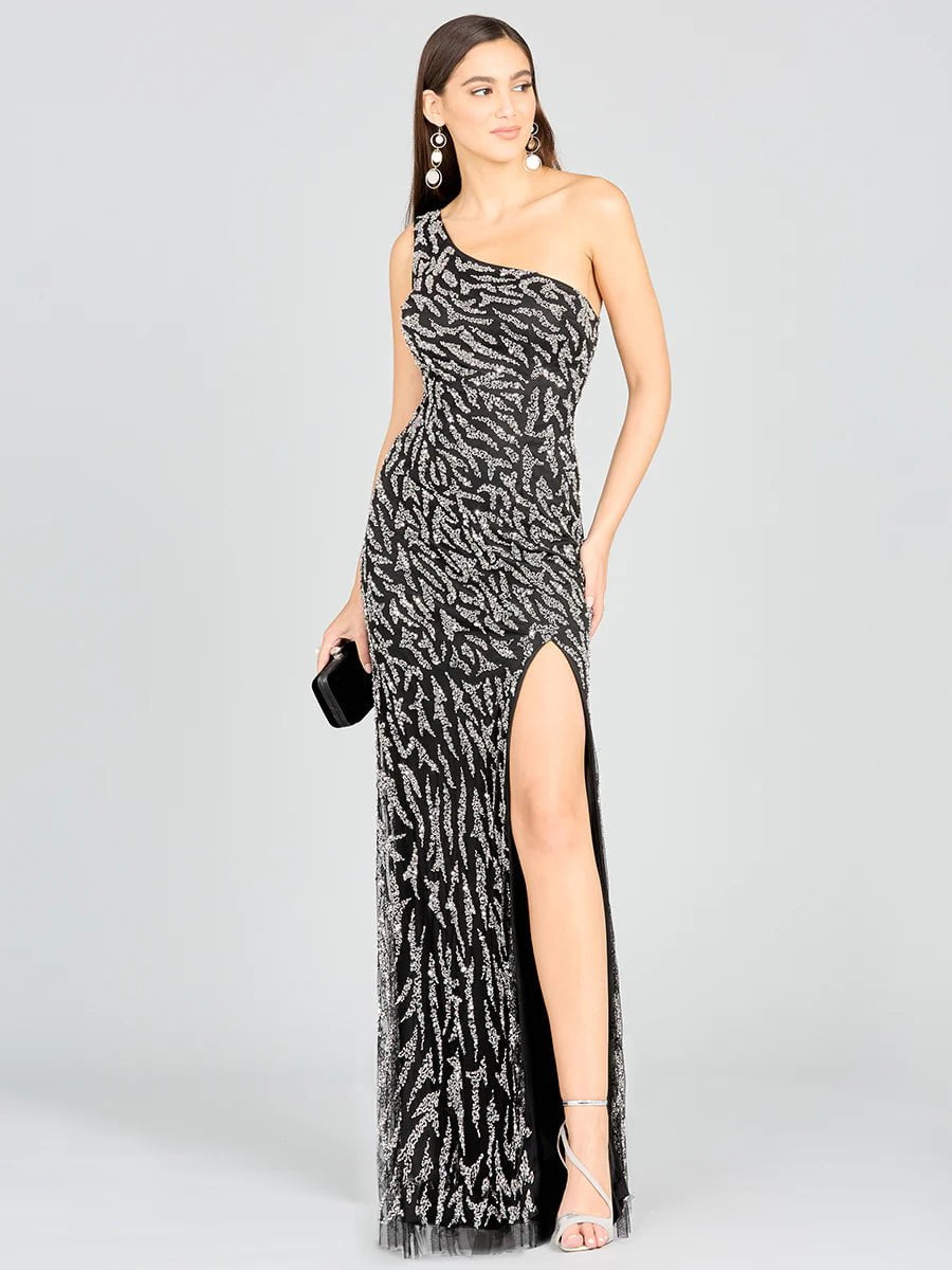Lara Design Dress LARA 29170 - ONE-SHOULDER BEADED GOWN WITH HIGH SLIT