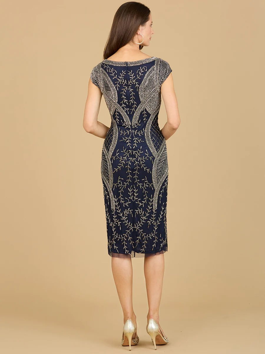 Lara Design Dress LARA 29174 - CAP SLEEVE MIDI GOWN WITH HIGH NECKLINE