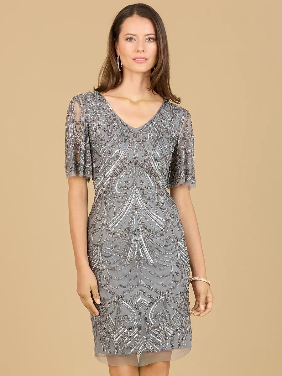 Lara Design Dress LARA 29182 - BEADED COCKTAIL DRESS WITH SHORT SLEEVES